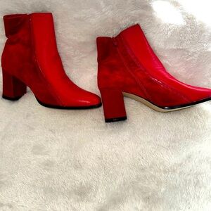Red Leather & Suede Women's Ankle Boots